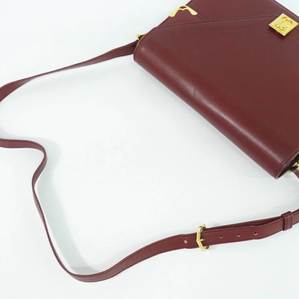 Cartier Must Leather Shoulder Crossbody Bag Bordeaux Gold - Picture 4 of 15